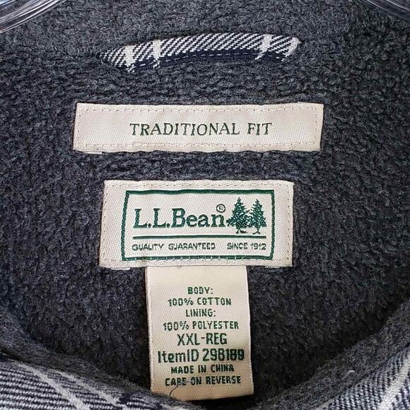 LL Bean Shirt Mens Flannel LS Button Up Size XXL Green Shacket Fleece Lined - Picture 7 of 9